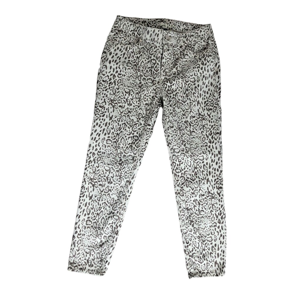 White House Black Market Women's Leopard Print Mid-Rise Skinny Crop Jeans Size 4